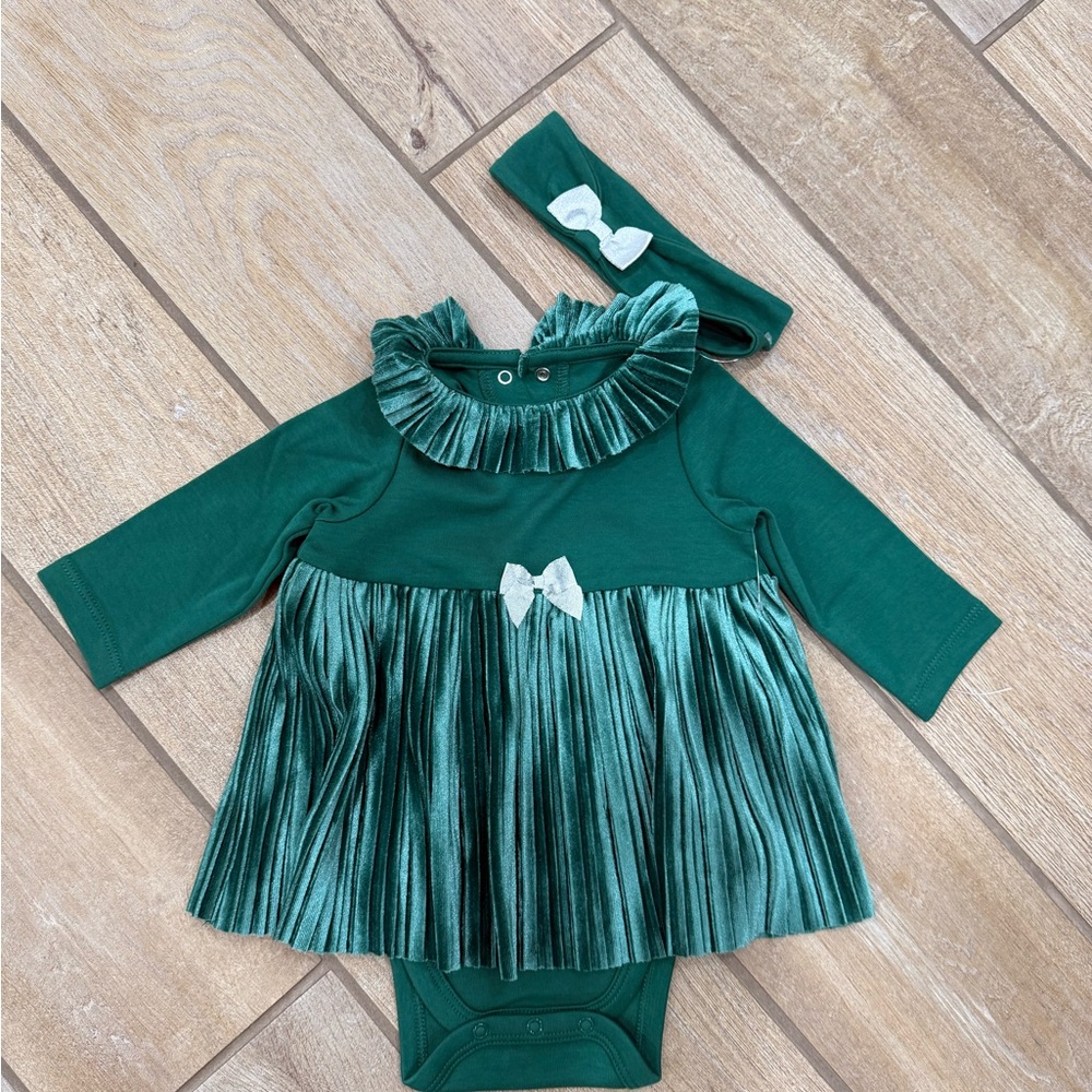 Little Me Emerald Baby Dress with Headband- NEW